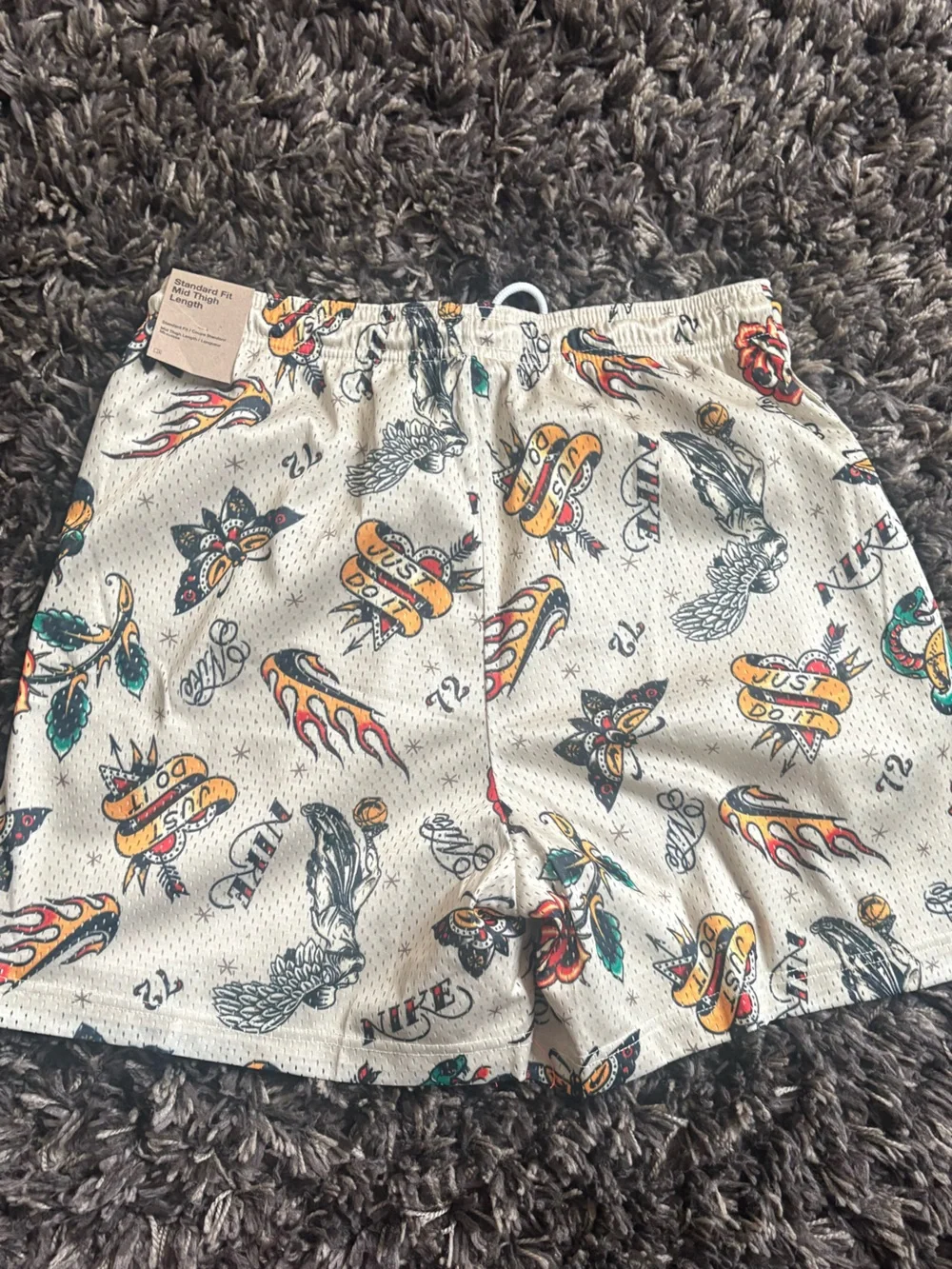 Nike Cream Mesh Shorts with Multicolor Tattoo Print Waistband